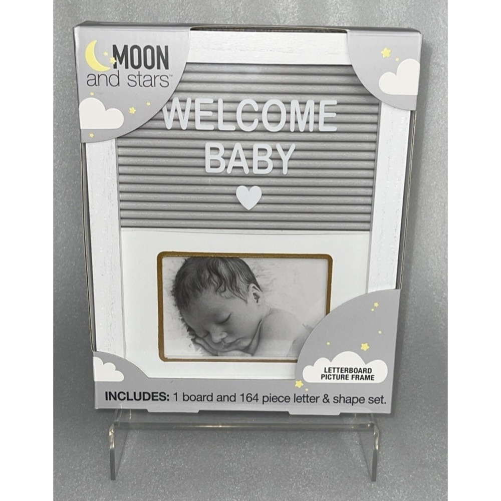 Moon and Stars Baby Childs Letterboard Picture Frame w/ 164 Pieces & Shape‎ Sets